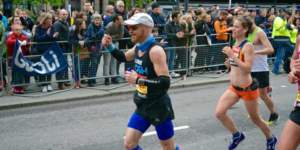 Luke Ashton wearing Bigatmo sunglasses whilst running London Marathon 2015