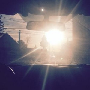 Dazzling glare from the sun on the road ahead